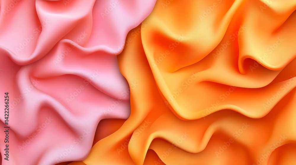 Poster two different colored fabrics are shown in a close up. the pink fabric is on the left and the orange
