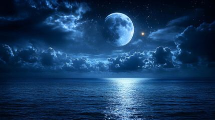 Night sky over calm ocean