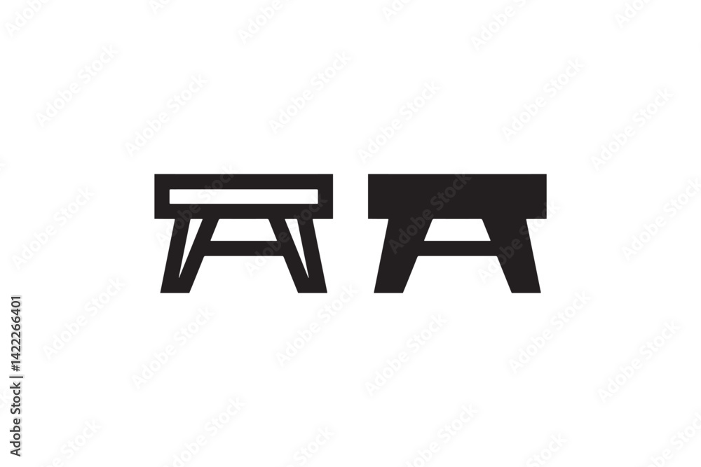 Poster picnic table icon in outline and solid style vector