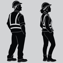 Man and woman in work uniforms  image silhouette design vector art and illustration
