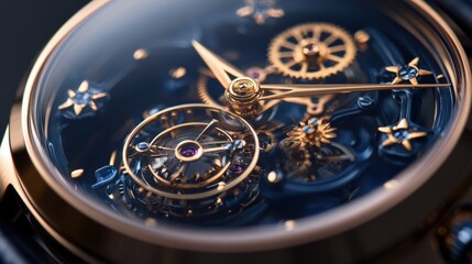 Fototapeta premium A detailed close up of an intricate wristwatch movement