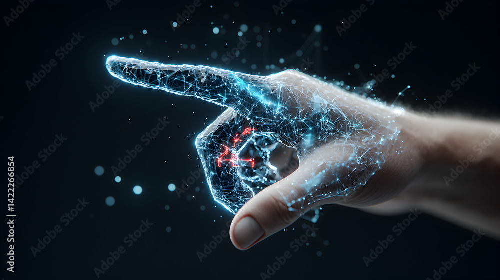 Poster A futuristic hand gesture representing digital interaction. Perfect for tech presentations or UI concepts. Use it for innovative design visualizations.