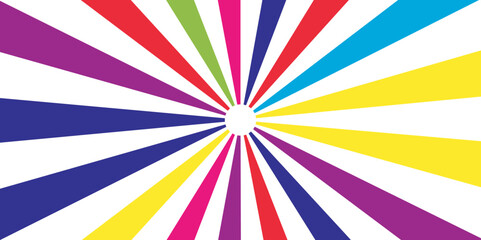 Fototapeta premium Rainbow stripped colorful backdrop. Multi-color Sunburst or sun burst retro background Star burst abstract backdrop. Retro swirl, summer and carnival background. Abstract colorful comic background.