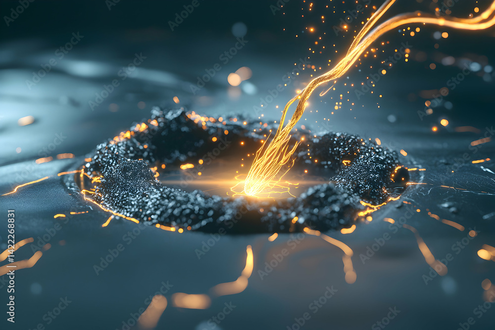 Poster abstract image depicting energy flowing. suggests technological innovation or power dynamics. could 