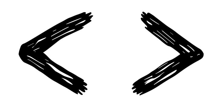 Hand-drawn open and close code tags icon representing programming or markup editing - concept of web development source code developer UI HTML interface
