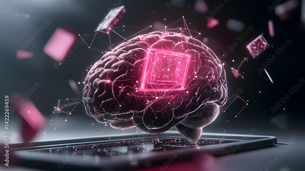 Poster digital brain concept symbolizing ai or machine learning. suitable for presentations on technology i