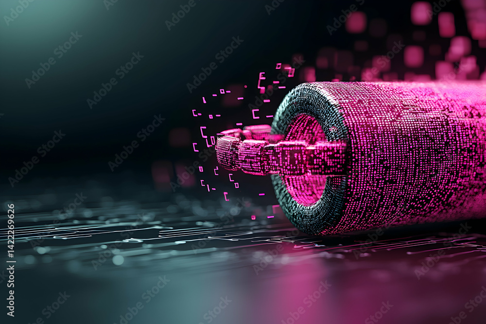 Aufkleber abstract digital art showing a neon cylinder with data flowing through it. suggests cybersecurity co
