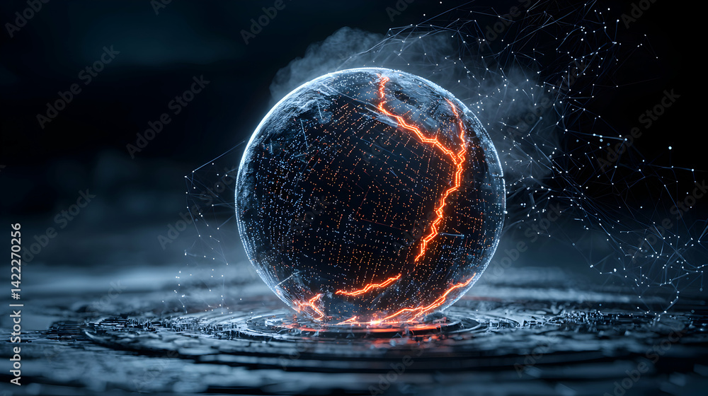 Poster a digital globe with glowing lines suggests technology data and connectivity. suitable for tech pres