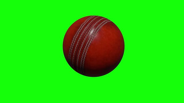 3D cricket ball is slowly rolling on the spot. A shiny red cricket ball in a continuous loop roll is perfect for sports advertising. 4K clip smooth motion isolated on greenscreen background.