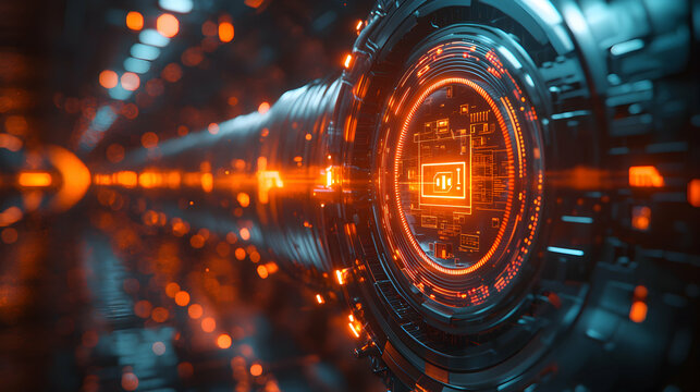 Futuristic technology visual featuring a digital circuit design. Ideal for tech related promotions websites and social media or concept art illustration.