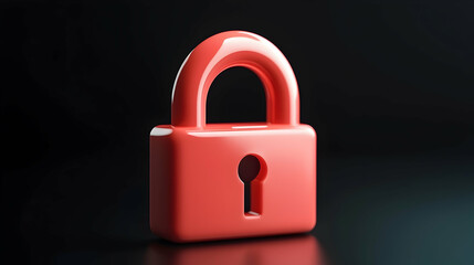 Fototapeta premium Red Padlock on Dark Background 3D Render