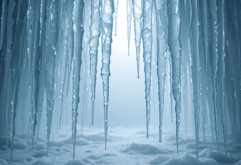 Icicles hang down in a winter wonderland, creating a stunning icy backdrop