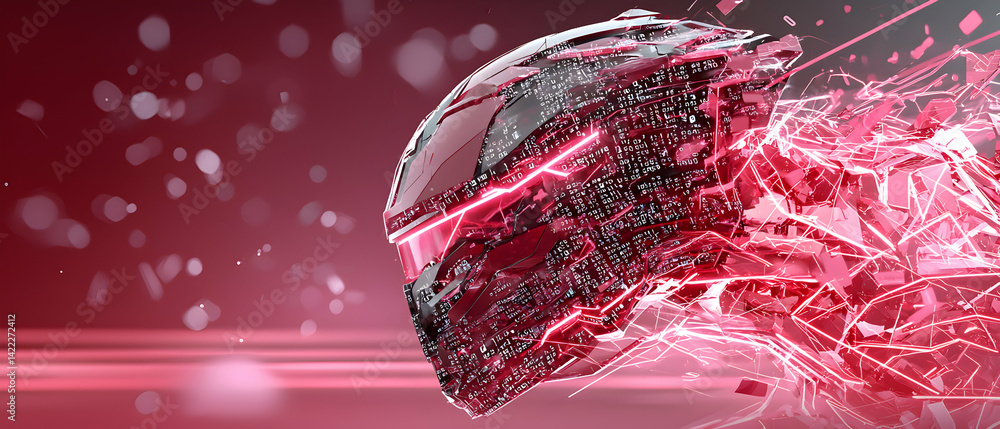 Aufkleber a futuristic digital helmet design features a circuit board aesthetic and shattering effect. ideal f