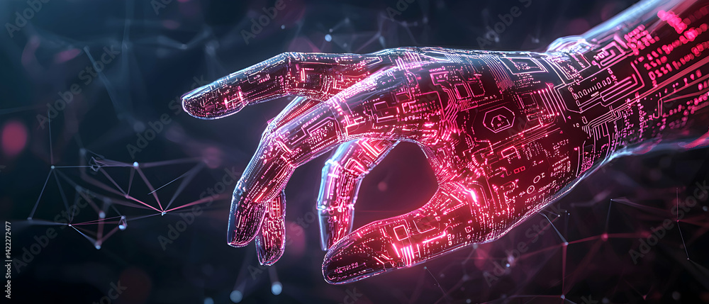 Aufkleber a digital hand glows with circuit board designs suggesting ai interaction and technological advancem