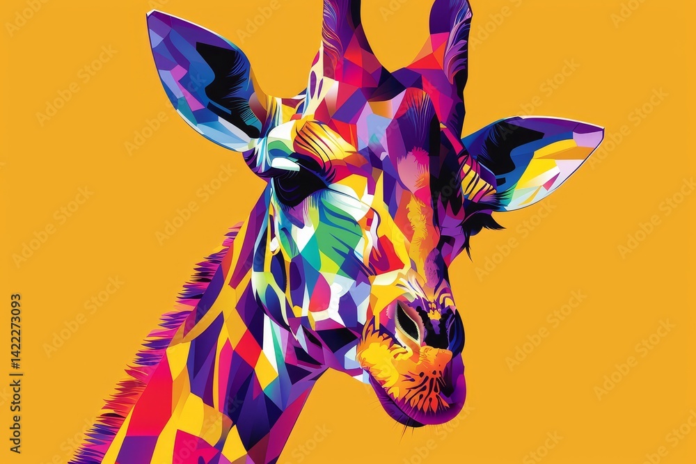Aufkleber an abstract interpretation of a giraffes head using geometric shapes and vibrant colors, an abstract