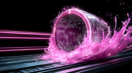 Futuristic digital portal. The image is ideal for tech advertisements or sci-fi themed projects. It can be used in motion graphics and UI design concepts.