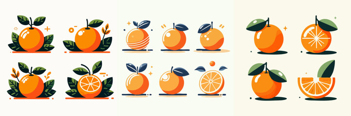 vector collection of orange fruit illustrations in various cut shapes and fresh and delicious looks