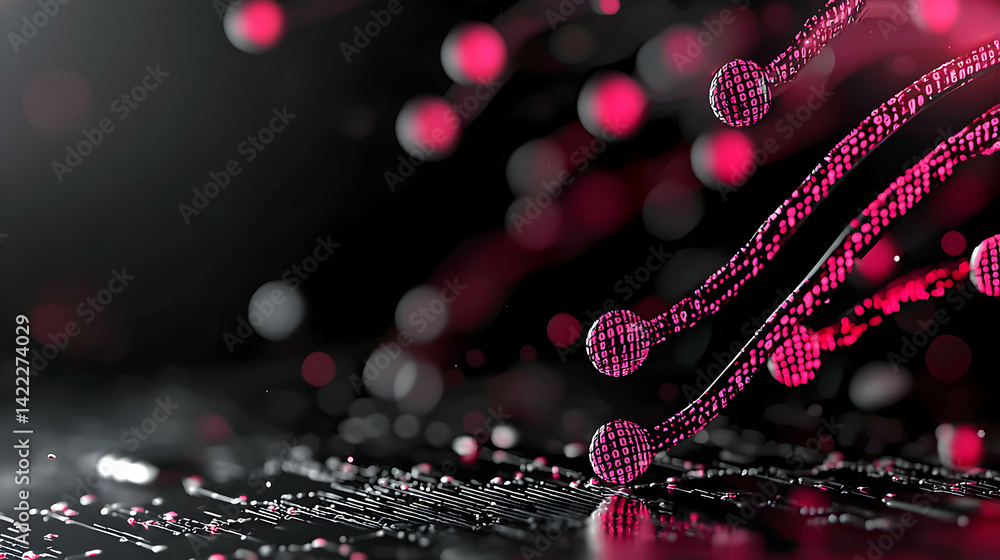Aufkleber abstract digital art featuring interconnected glowing lines spheres on a dark background. this could