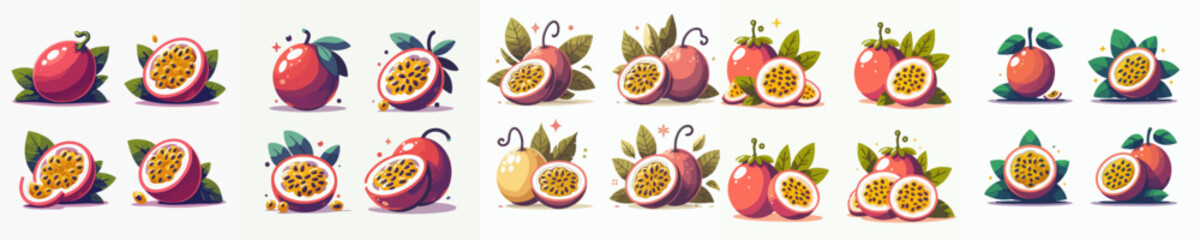 vector collection of fresh and delicious passion fruit