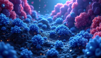 Naklejka premium Colorful microscopic view of cellular structures.