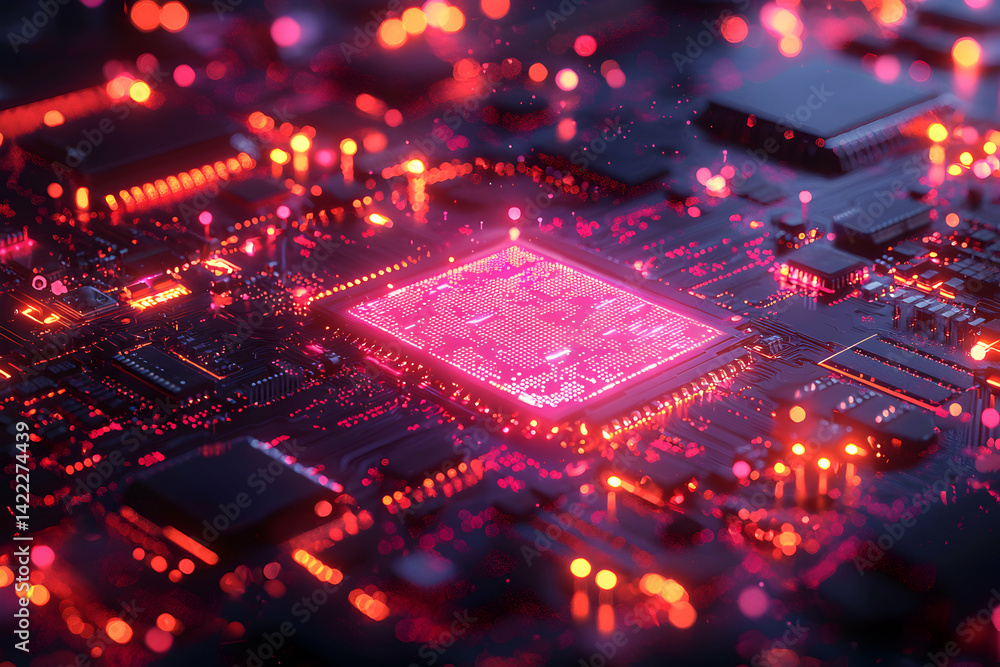 Aufkleber a glowing pink and red futuristic circuit board. ideal for tech presentations or backgrounds conveyi