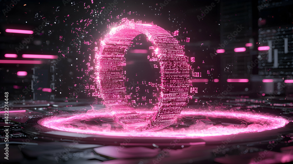 Aufkleber a futuristic digital ring of light is surrounded by an ethereal glow set in a tech infused environme