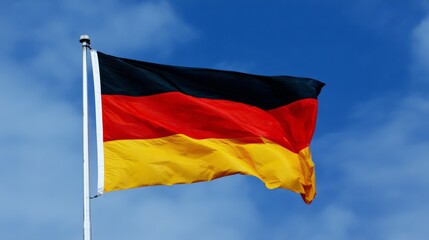 German flag waving against blue sky background