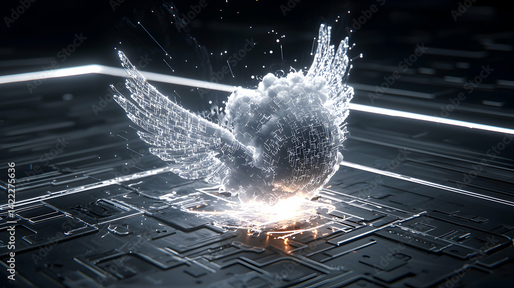 Aufkleber digital dove symbol fusing technology with nature. use it for futuristic art or digital identity pro