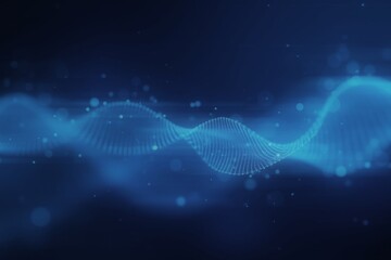 Abstract wave of glowing blue particles in a digital data stream against a dark background