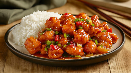 Sweet and sour chicken with rice
