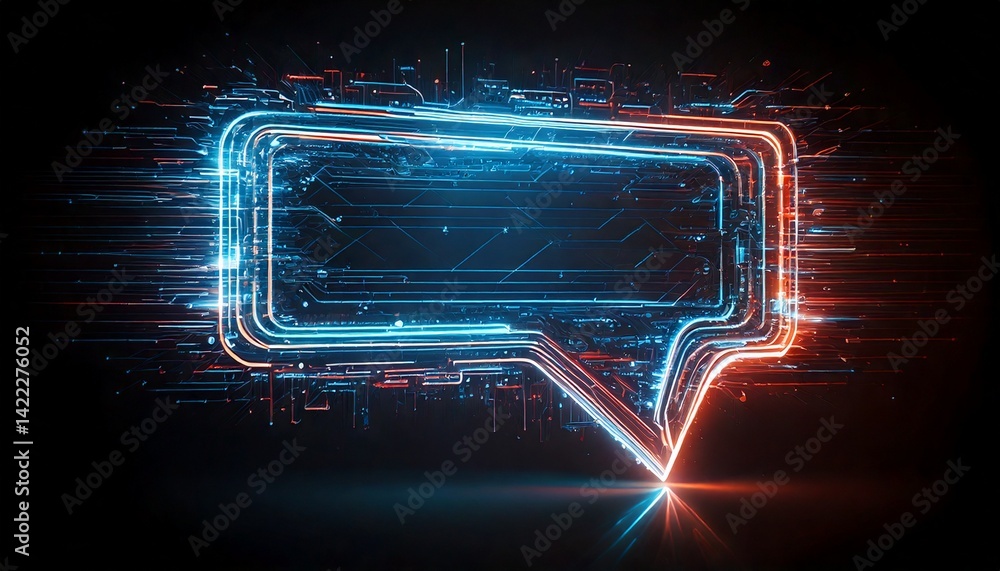 Poster an illuminated speech bubble glows with a technological edge, perfect for conveying digital communic