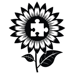 Sunflower Silhouette Vector – Decorative Black and White Floral Illustration art