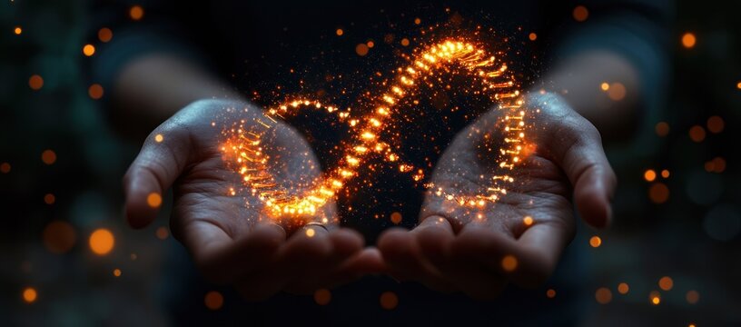 Glowing energy flows between cupped hands.