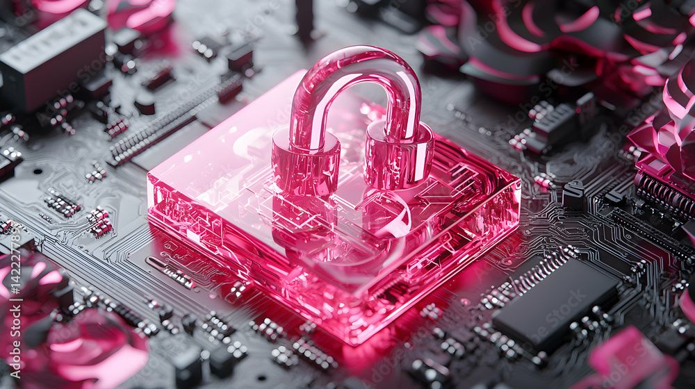 Aufkleber a futuristic image of a digital lock on a circuit board symbolizing cybersecurity and data protectio