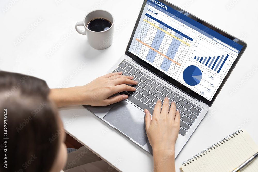 Poster spreadsheet document information financial startup concept. data and graphs in spreadsheet documents