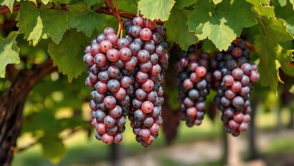 Fototapeta premium Lush Vineyard Branch with Hanging Grape Bunches