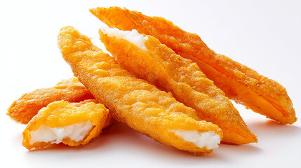 Sweet potato tempura golden crust clean white backgr