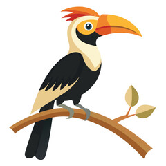 Hornbill bird stay in branch of tree  shilhotee vector isolated on white background 