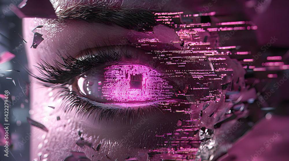 Poster a striking digital eye concept merges organic and tech elements. the eye is filled with code data en