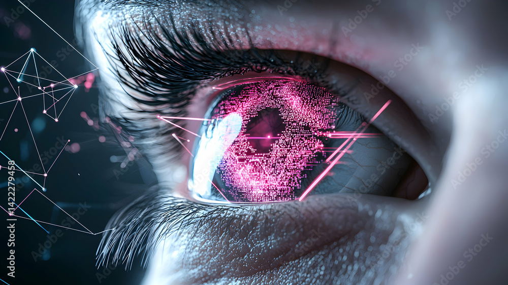 Poster a futuristic eye with digital data overlaid. it could represent augmented reality or a cybernetic im