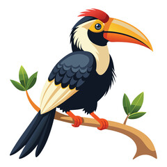 Hornbill bird stay in branch of tree  shilhotee vector isolated on white background 