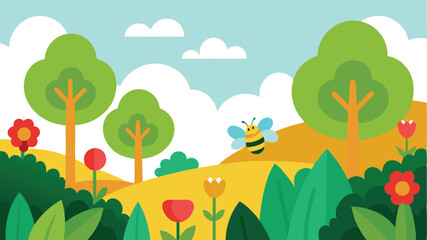 lush garden with bees and flowers landscape background