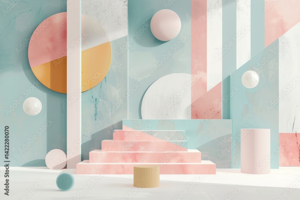 Poster abstract design featuring geometric shapes and pastel colors, creating a visually appealing backdrop