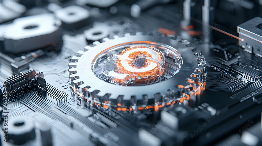 Poster an abstract digital art piece depicting technological integration and innovation. ideal for tech blo