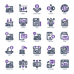 Stock Market Icon pack for your website, mobile, presentation, and logo design. Stock Market Icon dual tone design. Vector graphics illustration and editable stroke.