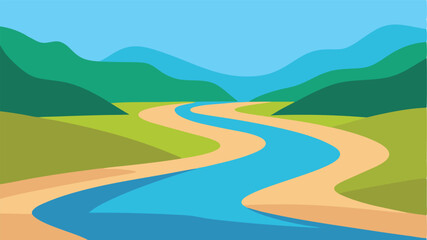 dreamy riverside trail in green meadow vector