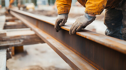 Construction Worker Handling Steel Beam