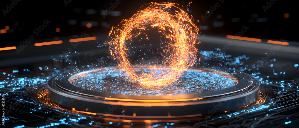 Aufkleber a futuristic design showcasing an energy portal or core glowing intensely. it symbolizes technology'