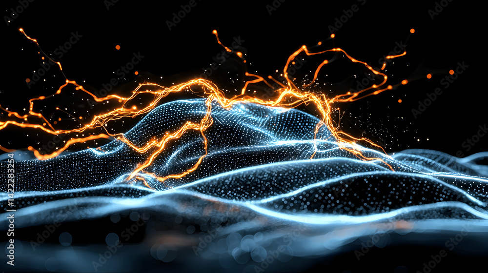 Aufkleber abstract digital art with glowing energy lines and fluid forms. suitable for tech science or futuris