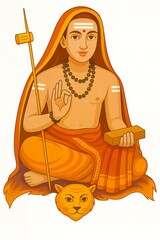 Adi shankaracharya simple illustration in vector style.